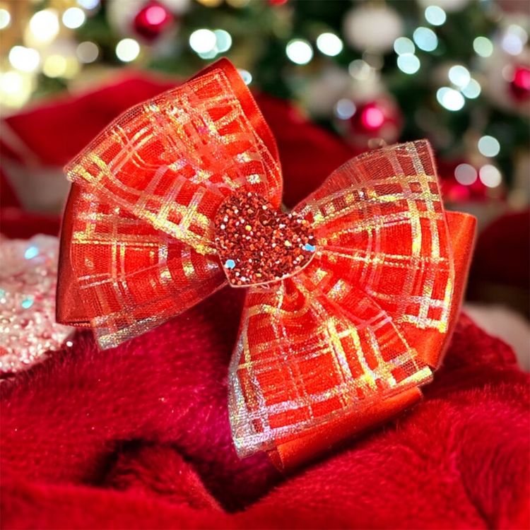 Red Decorative Bow With Glitter Heart Center